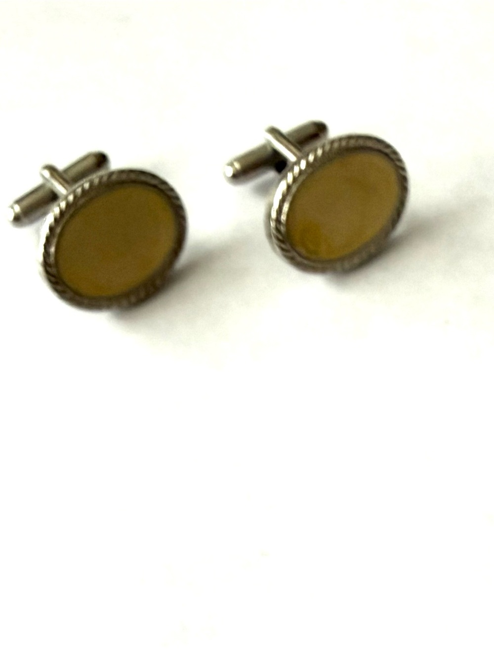 Men's Silver-Tone Cufflinks with Mustard Yellow Enamel